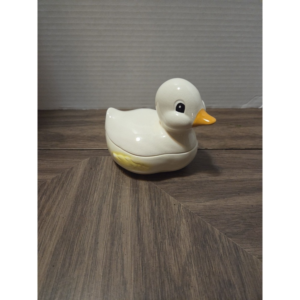 vintage glazed ceramic duck trinket dish with a lid, Farmhouse, Cottagecore